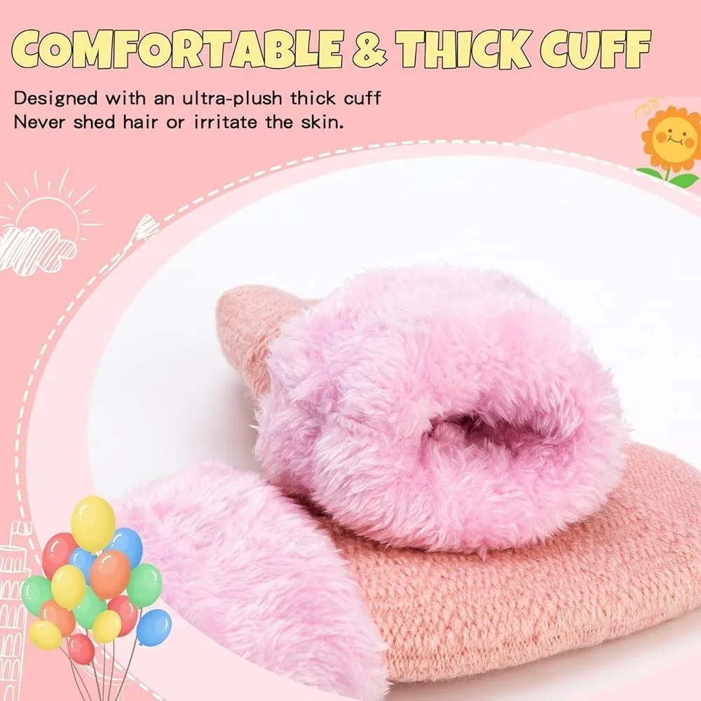 Cozy Kids Mittens Set - Pink, Black, and White